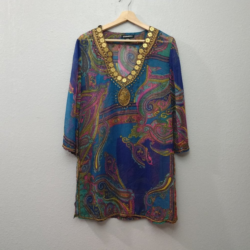 Dimri Sheer Traditional Festival Paisley Tunic Top Elegant Lightweight Beaded